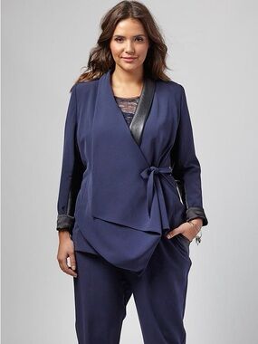 Lane Bryant Navy Wrap Blazer with Faux Leather Trim/ Drape on the Back Sz 20